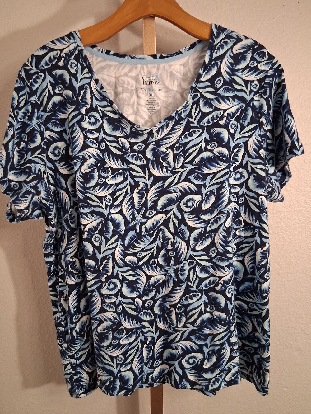Croft And Barrow Blue Printed T Shirt Blouse XXL
